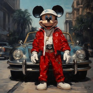 Mikey with his sportscar Acrylic Painting on Canvas, One of a kind original painting, WallArt