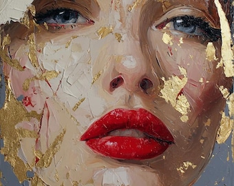 Rote Lippen Ölgemälde - Originale Kunst