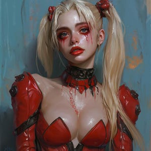 ハーレーガールオリジナル油絵 36x36インチ ユニークなキャンバスアート