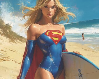 Superwoman - Pintura al óleo, Pintura original, Única en su tipo, Colección de arte, tamaño: 36x36 pulgadas