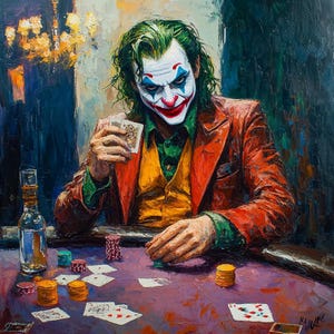 Carte da gioco Joker, dipinto a olio, pezzo unico