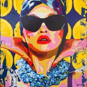 Yellow PopArt Portrait Artwork 14x11 inches,