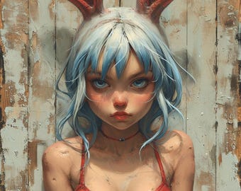 BunnyGirl oil painting 36x36 inches ,Original Painting, One of a Kind, Wall Decor, Home Decoration