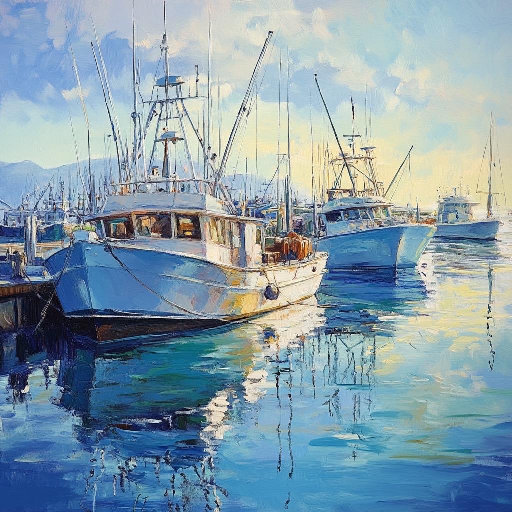 マリーナボートの油絵：オリジナルの海景アート（36x36インチ） - Etsy