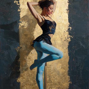 Bailarina de barra, pintura al óleo sobre lienzo – Arte figurativo moderno