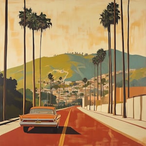 California Vintage Car Oil Painting: One of a Kind Wall Art (38x38 inches)