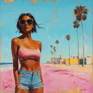 Miami Girls- oil painting on canvas- size 36x36 inches, Original Painting, One of a Kind, Wall Decor, Home Decoration