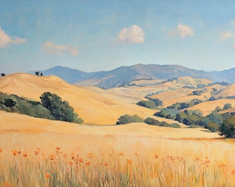 California Golden Hills Landscape Oil Painting Original, Poppy Field Art, Rolling Hills Wall Art, Impressionist Nature Painting