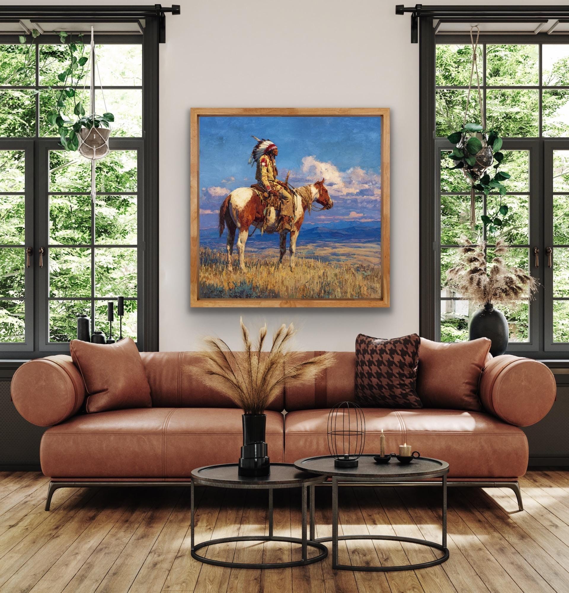 Native American Oil Painting: Western Art, Heritage Scene (36x36