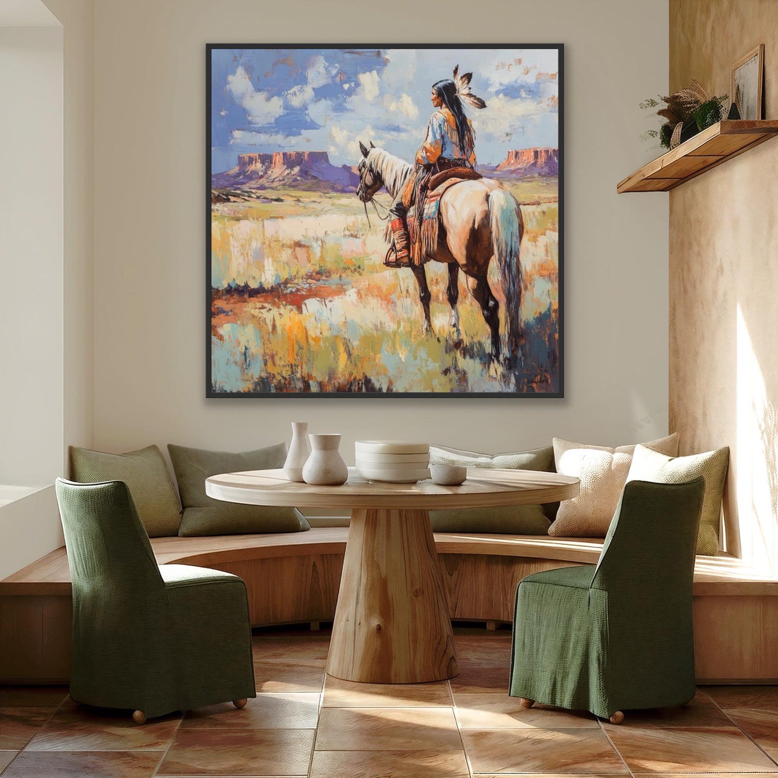 Original Oil Painting - Native American Warrior on Horseback, Western ...