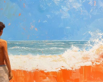 Original Beach Oil Painting 30x50: Summer Seascape Wall Art