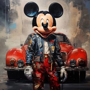 Mikey with his sportscar Acrylic Painting on Canvas, One of a kind original painting, WallArt