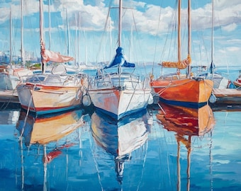 Pintura al óleo de Marina: Arte náutico original, decoración de pared costera (91 x 91 cm)