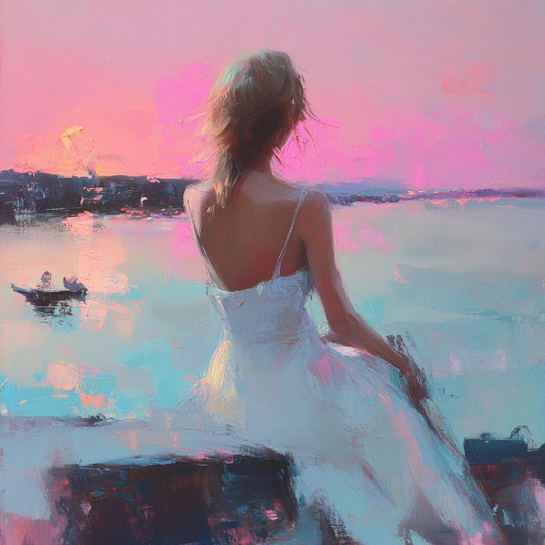 ピンクの夕日 - 抽象的な風景画 36x36 インチ、ユニークな壁装飾、家の