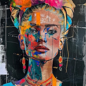 Frida Original Oil painting on canvas, Size 36x48 inches, Home Decor, Wall Decor