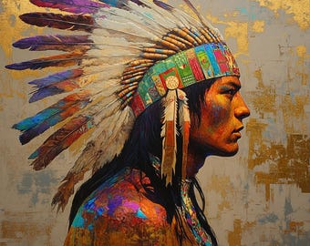 American Indian Oil Painting: Heritage Portrait, Western Art (36x36 inches)