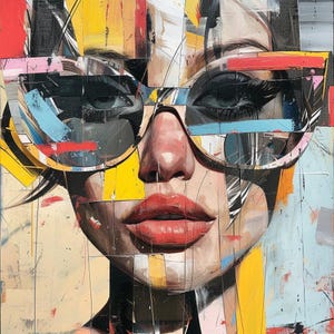 Abstract Portrait, Original One of a kind oil painting, size 36x36 inches