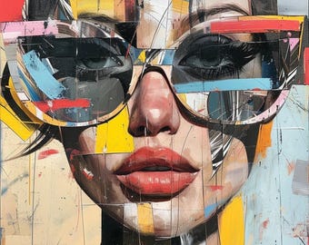 Abstract portret, origineel uniek olieverfschilderij, formaat 36 x 36 inch