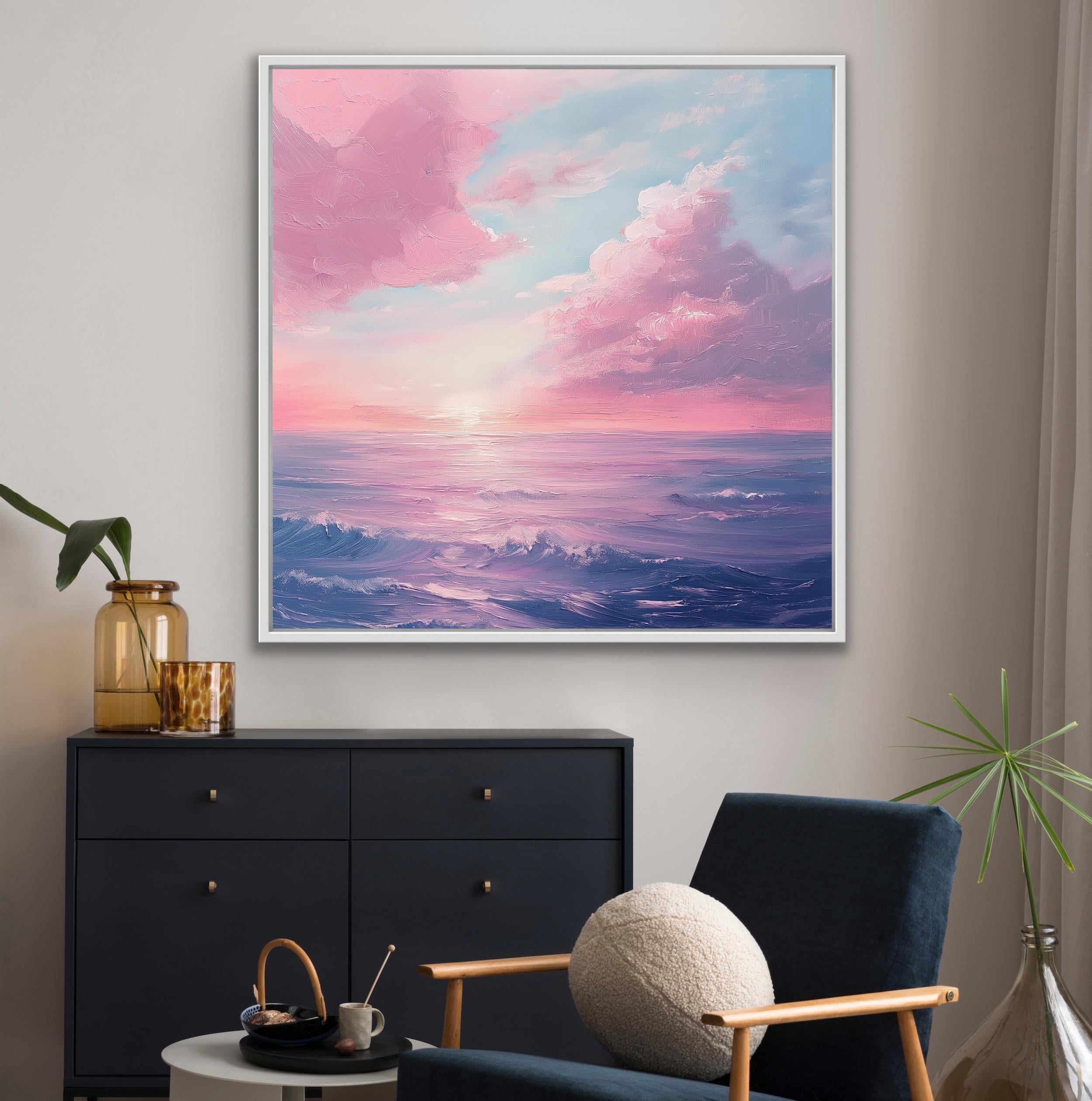 ピンクの夕日 - 油絵、オリジナル絵画、ユニークな絵画、アート