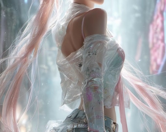 Anime Girl Portrait Oil Painting – Futuristic Fantasy Art,