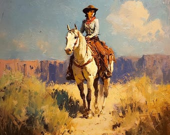 Amerikanisches Cowgirl - Ölgemälde, Unikat, Wanddekoration, Hausdekoration, westliche Kunst