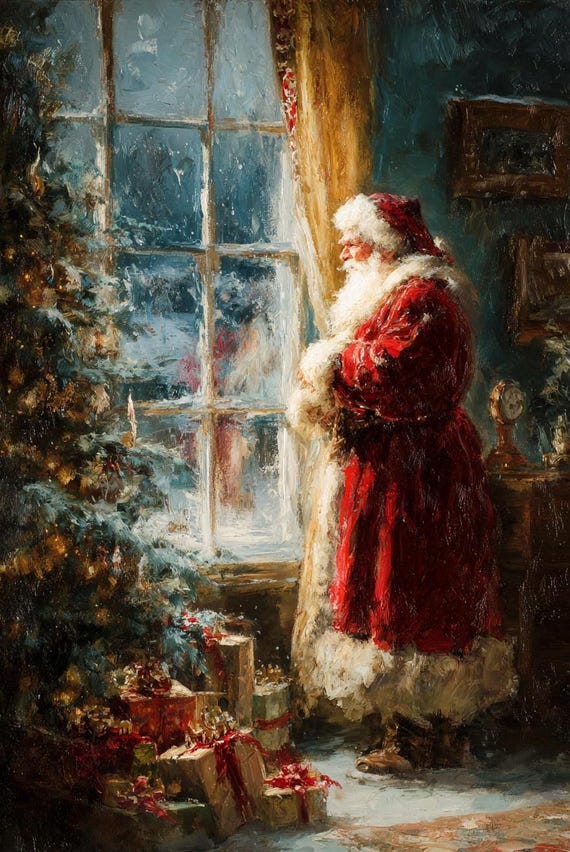 サンタクロース クリスマス油絵 | ホリデーサンタアートワーク