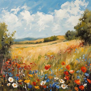 California Wildflowers Oil Painting 36x36: Golden Hills Landscape Art