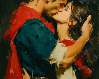 Obraz olejny „Romantyczna para”, obraz ścienny „Uścisk kochanków”, klasyczne dzieło sztuki romantycznej, obraz „Intymny pocałunek”, 48x32 cale