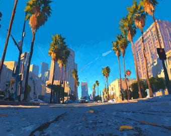California Street Scene Oil Painting: 33x48 Original Wall Art
