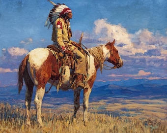 Native American Oil Painting: Western Art, Heritage Scene (36x36