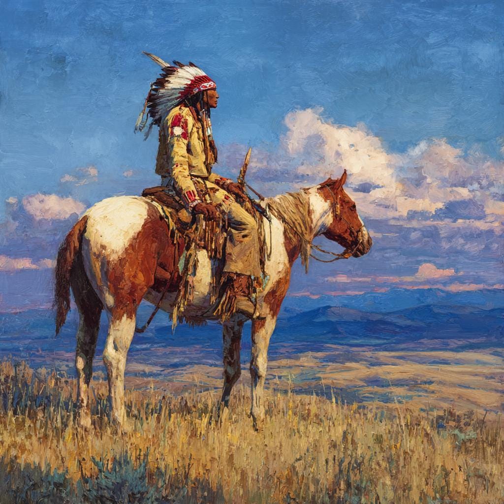 Native American Oil Painting: Western Art, Heritage Scene (36x36