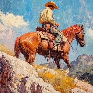 Cowboy- oil painting  on canvas, size 30x40 inches, Western Art, One of a Kind, Wall Decor, Home Decoration
