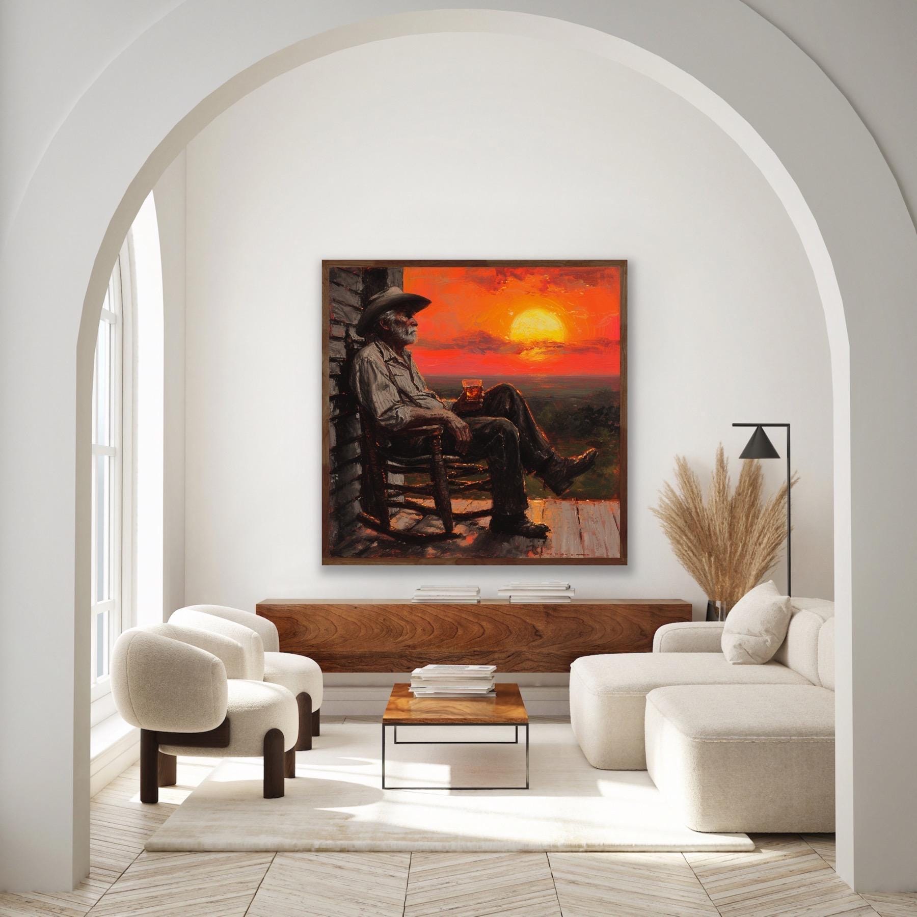 油絵　大きめ　アート　サンセット Sunset in Wild West 36x36 Inches ,original Painting, One of