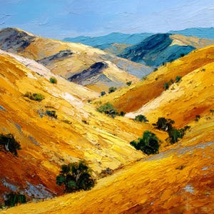 Golden California Hills Landscape Oil Painting - 30x30 inches