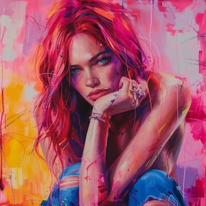 Pink PopArt painting on canvas 30x30 inches, One of a kind