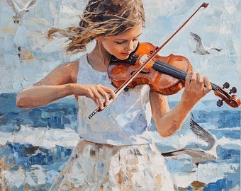 ヴァイオリニストの油絵（キャンバス） - 現代音楽家アート - Etsy 日本