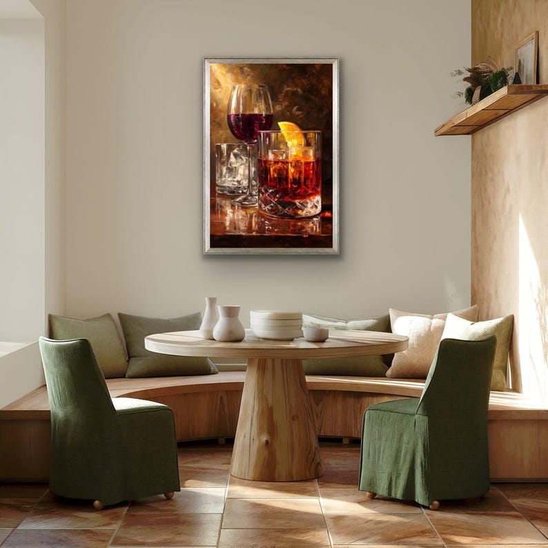 Original Oil Painting: Negroni Cocktail & Red Wine Still Life - Bar Art ...