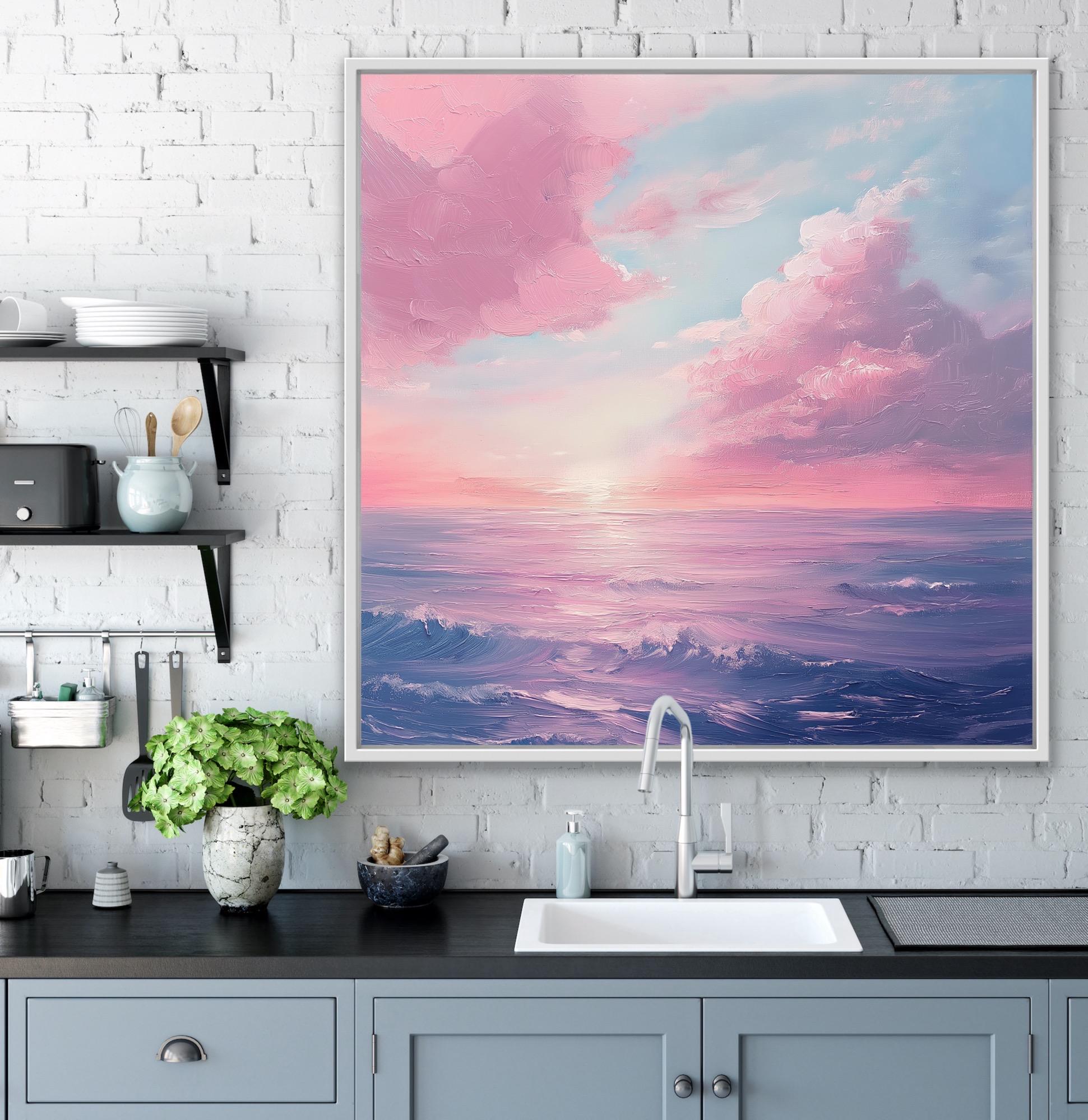 ピンクの夕日 - 油絵、オリジナル絵画、ユニークな絵画、アート