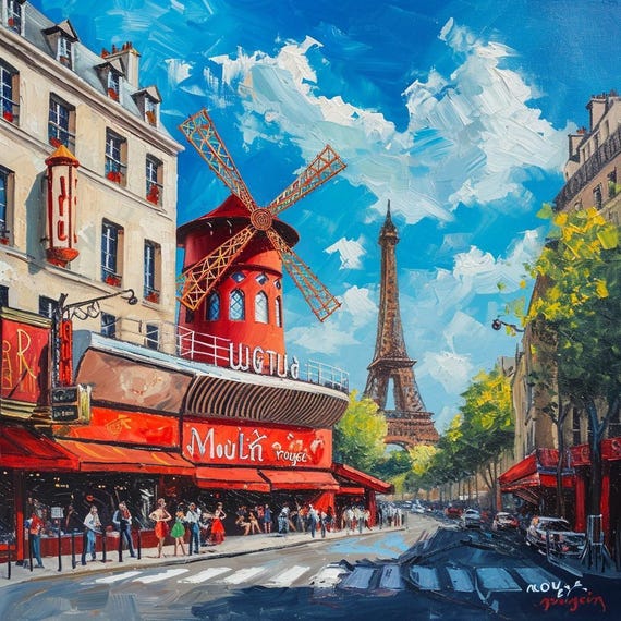 絵画　油絵（パリの風景画） パリのオリジナル風景画 40x40 インチ、唯一無二、壁装飾、家の装飾