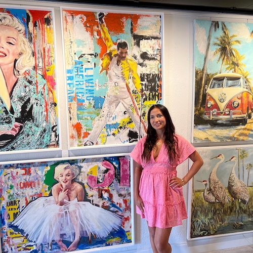 ピンクの夕日 - 油絵、オリジナル絵画、ユニークな絵画、アート