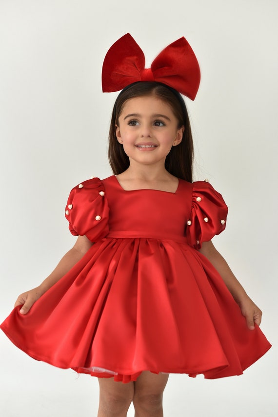 Satin Baby Girls Evening Dresses Birthday Puffy Red Dress With Pearl Sleeve Embellishment Party Prom Photo Shoot Dresses Full Colors Etsy Canada