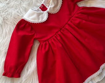 Baby Collar Lace Detailed Red Poplin Girl Child Baby Eid Special Occasion Dress - 1 year old dress - toddler dress - birthday dress