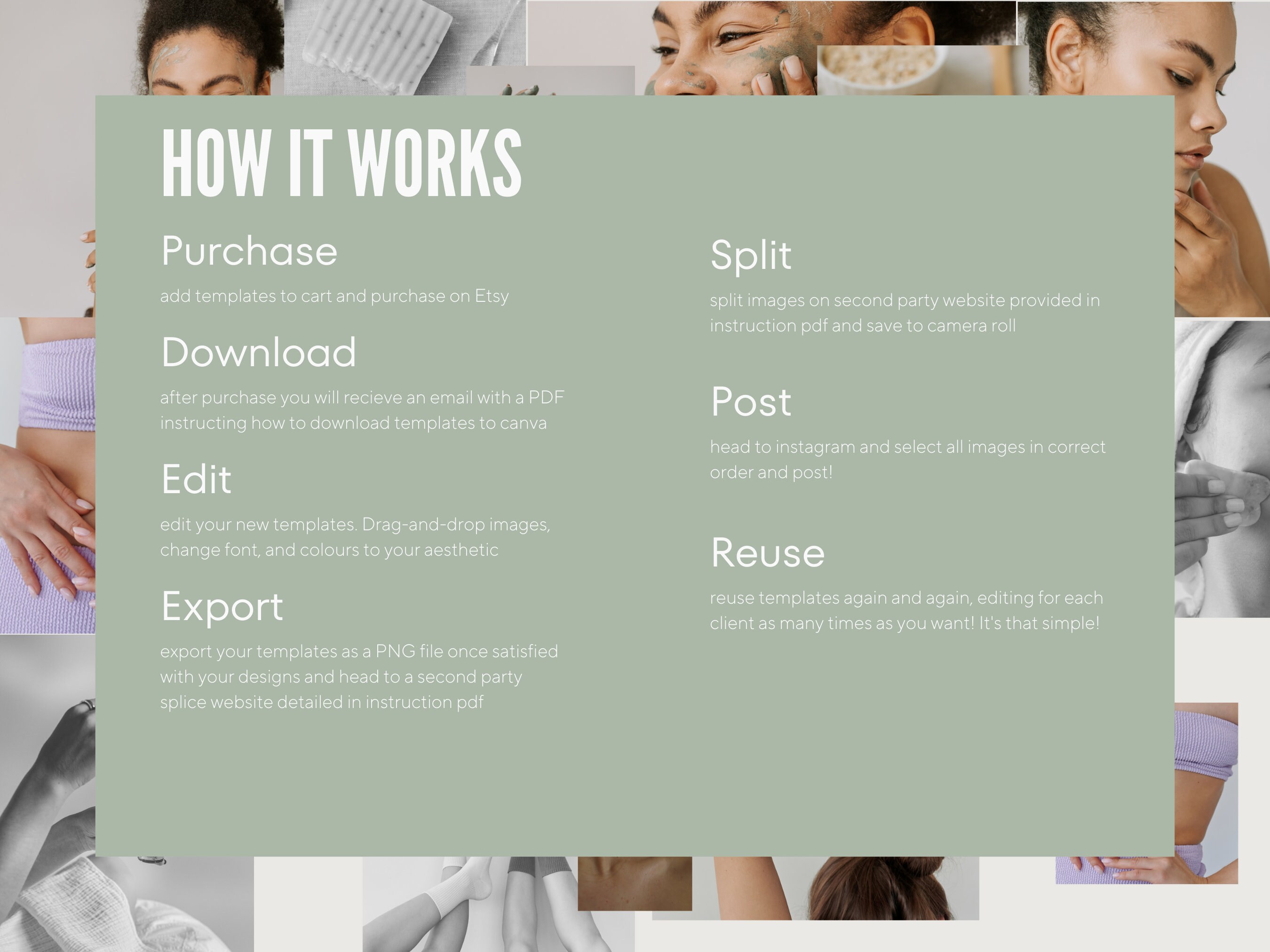 Skincare Instagram Carousel, Template for Influencers and Photographers, Slide Post, Seamless