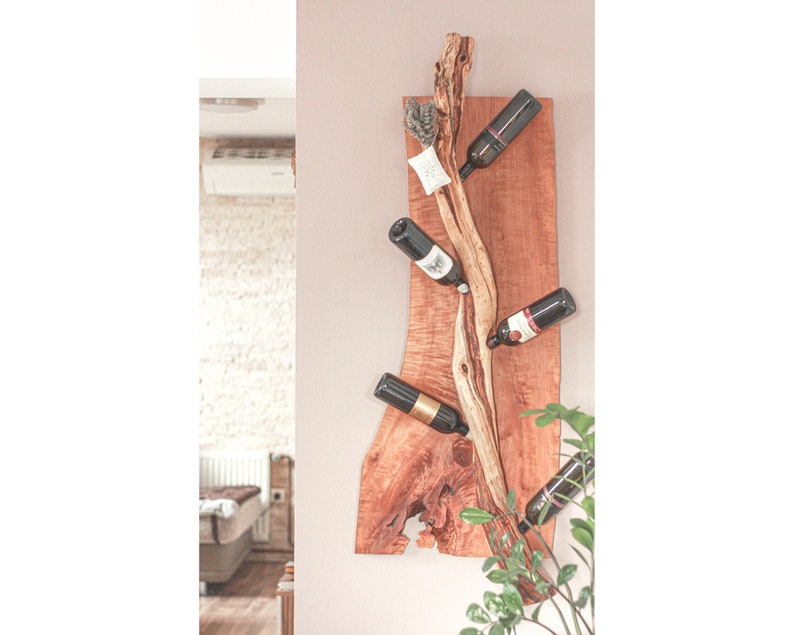 Live Edge Wine Bottle Holder, Recessed Wall Mounted Wine Rack, Wine