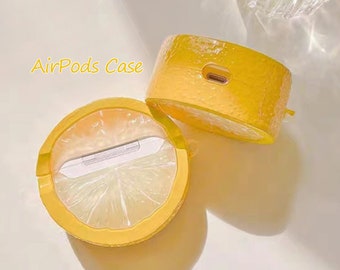 Lemon Yellow Airpods 3 Case - Orange Airpods Pro Case - Cute Airpods 1/2 with Hook Keychain - Summer Gifts for