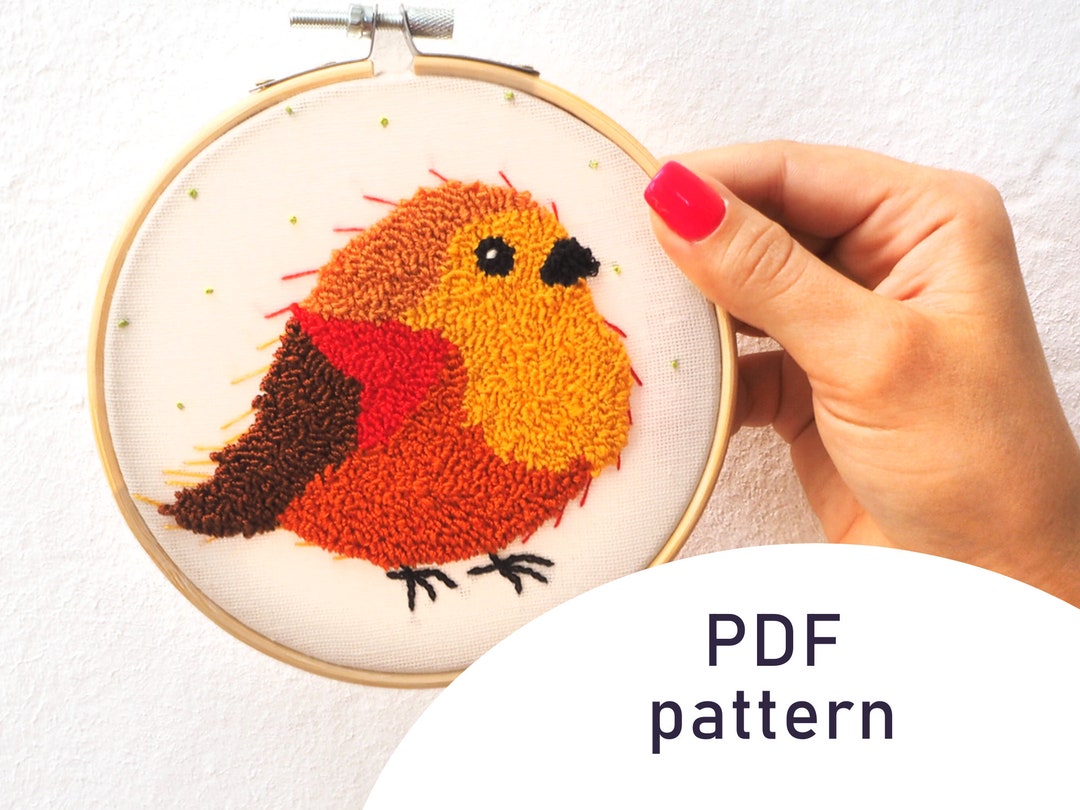 Punch Needle PDF Pattern With Multilingual Instructions, Printable Red