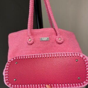 Handmade shoulder bag , pink bag , beach bag, makrome bag image 5