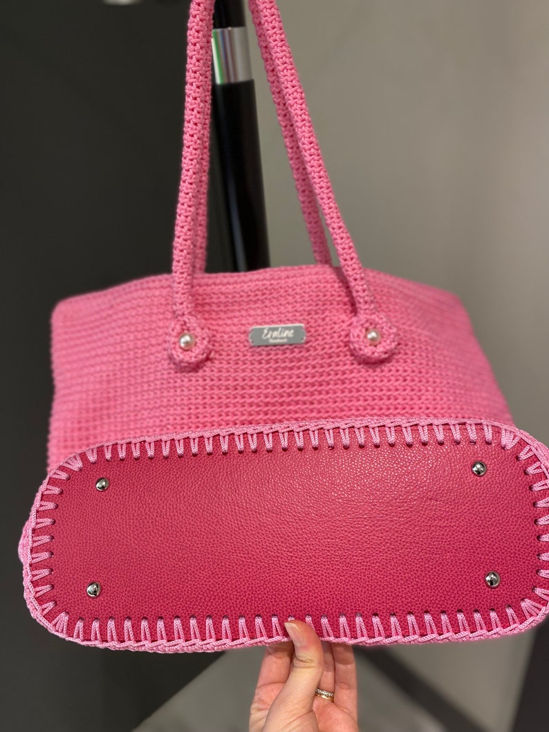 Handmade shoulder bag , pink bag , beach bag, makrome bag zdjęcie 5