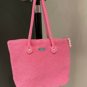 Handmade shoulder bag , pink bag , beach bag, makrome bag image 2