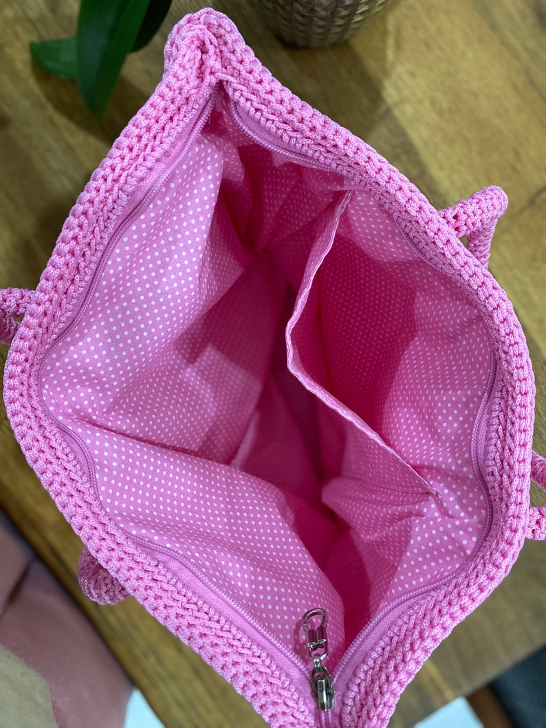 Handmade shoulder bag , pink bag , beach bag, makrome bag zdjęcie 8